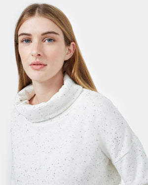 White Women's Cowl Neck Fleck Sweater