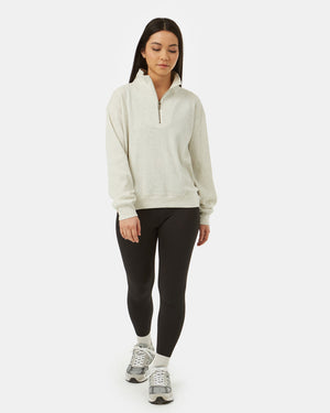 White Women's Waffle Knit Half Zip Sweatshirt