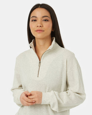 White Women's Waffle Knit Half Zip Sweatshirt