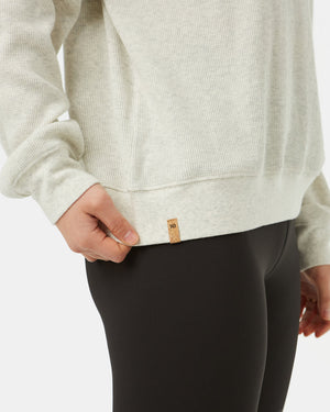 White Women's Waffle Knit Half Zip Sweatshirt