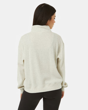 White Women's Waffle Knit Half Zip Sweatshirt